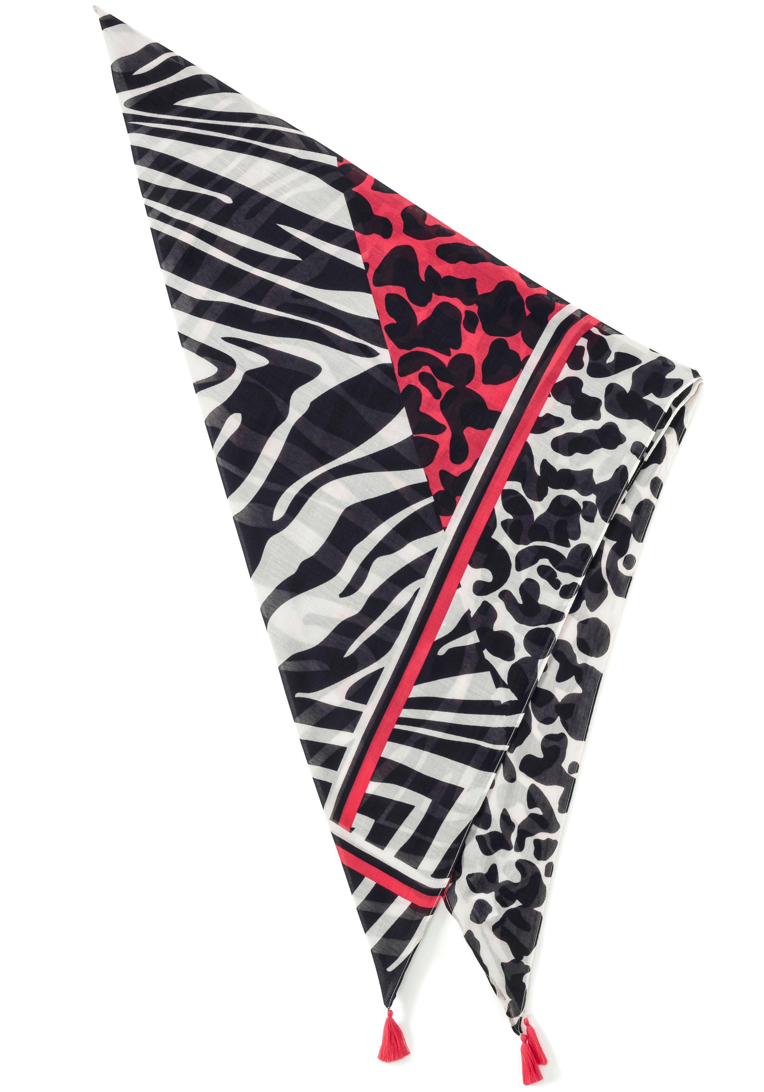 Dreieckstuch im Animalprint, mit Tasseln