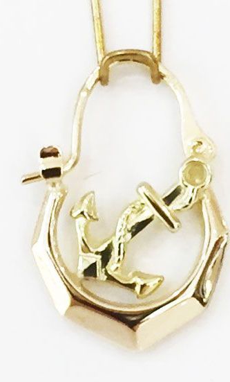 Gouden oorbel met anker 15 mm