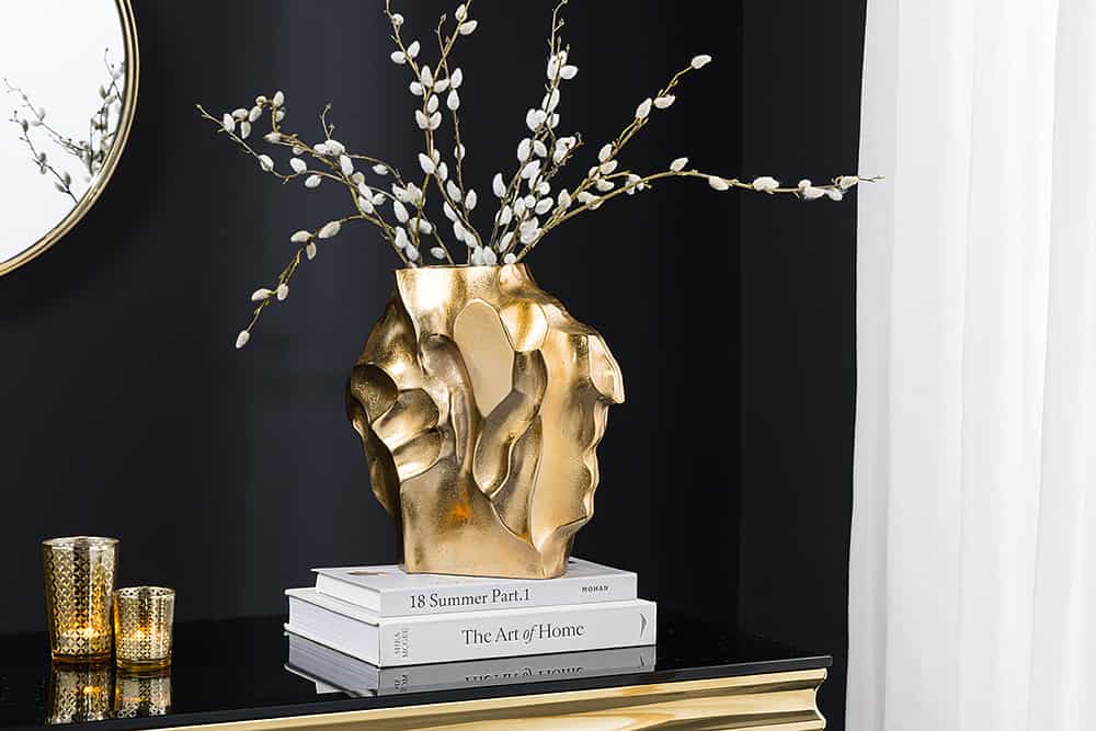 Handgefertigte Vase LIQUID 30cm gold Metall Hammerschlag Design