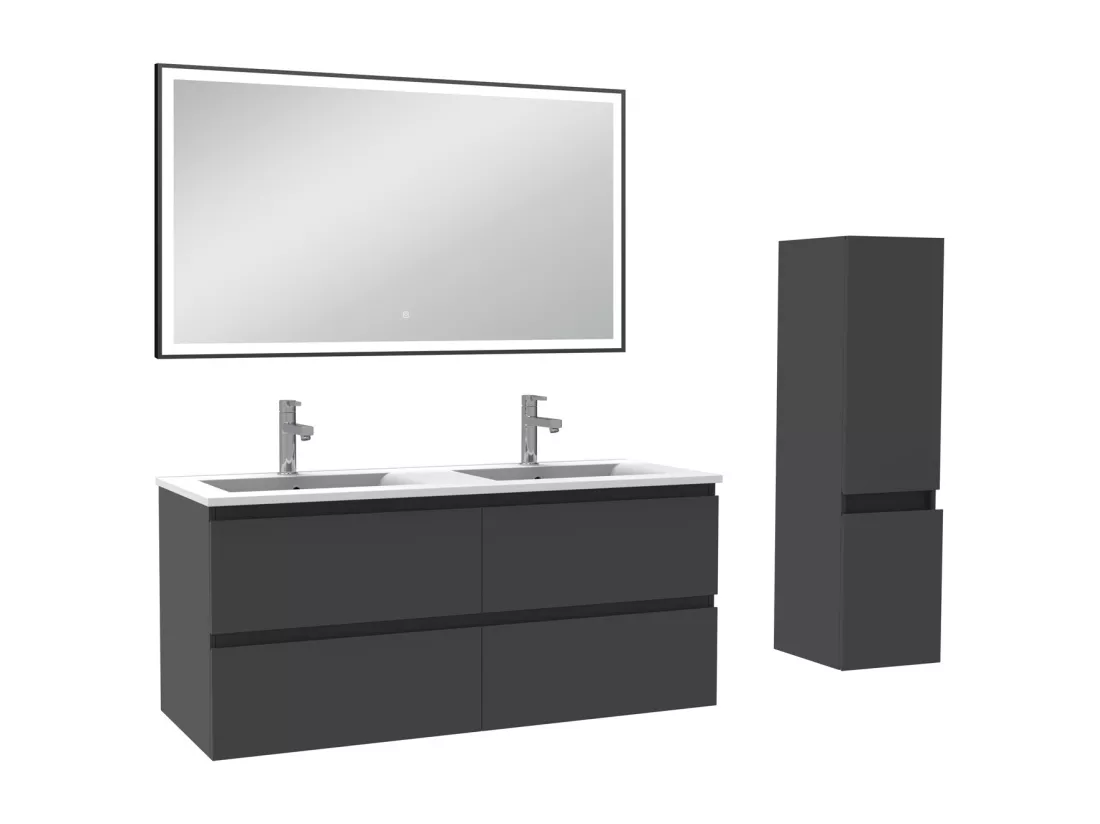 Meuble salle de Bain 120cm double vasque avec colonne et miroir 3 couleurs Anthracite