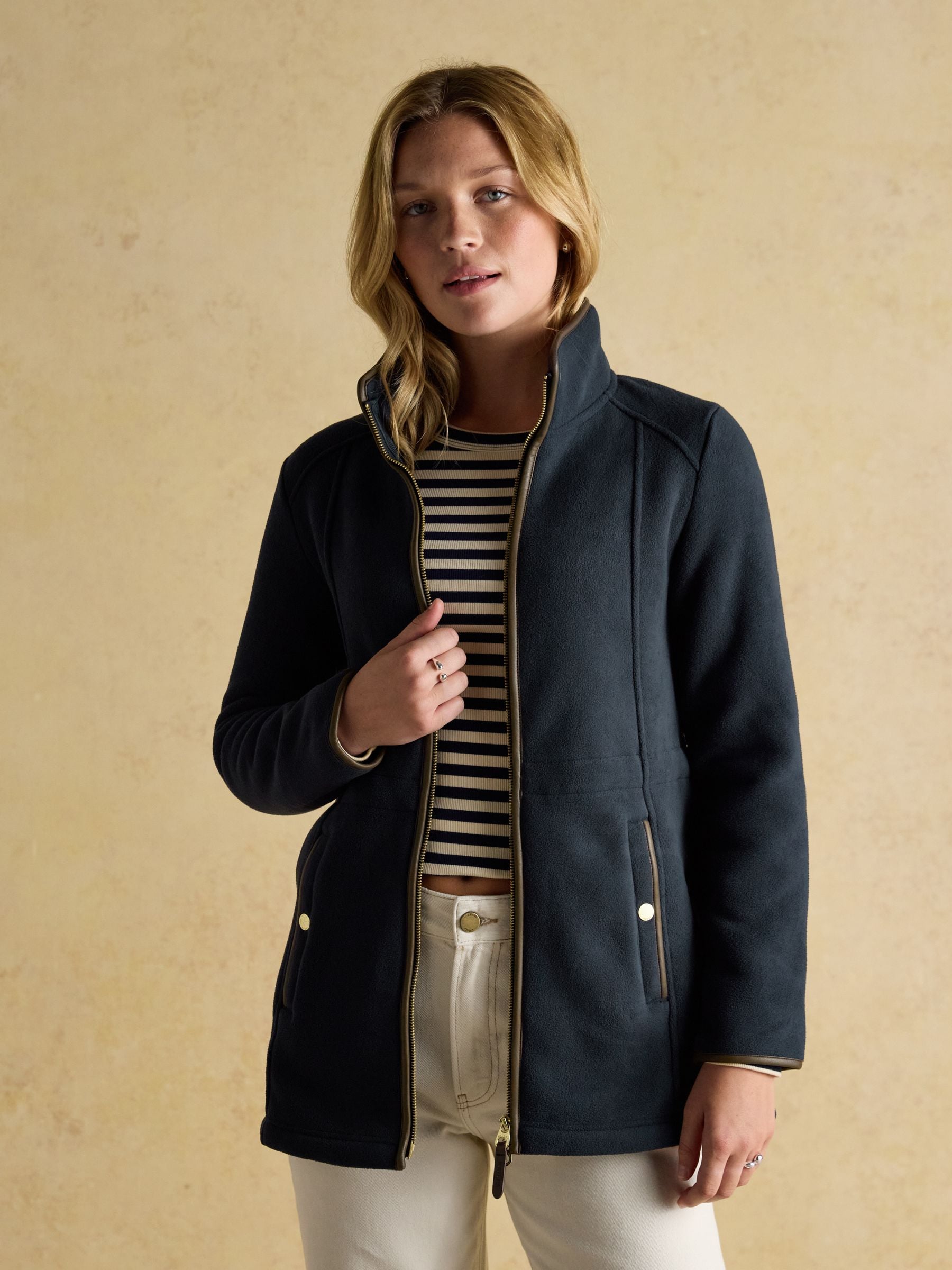 Marineblauw - Heritage fleece met doorlopende rits