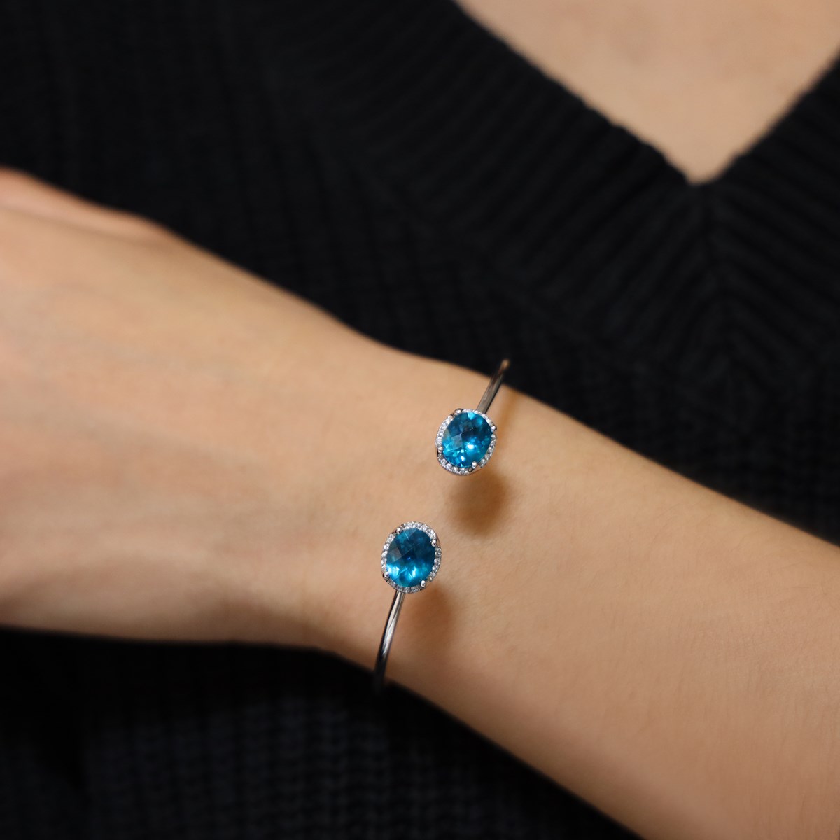 Bracelet Jonc Argent Rhodier Cristal Turquoise