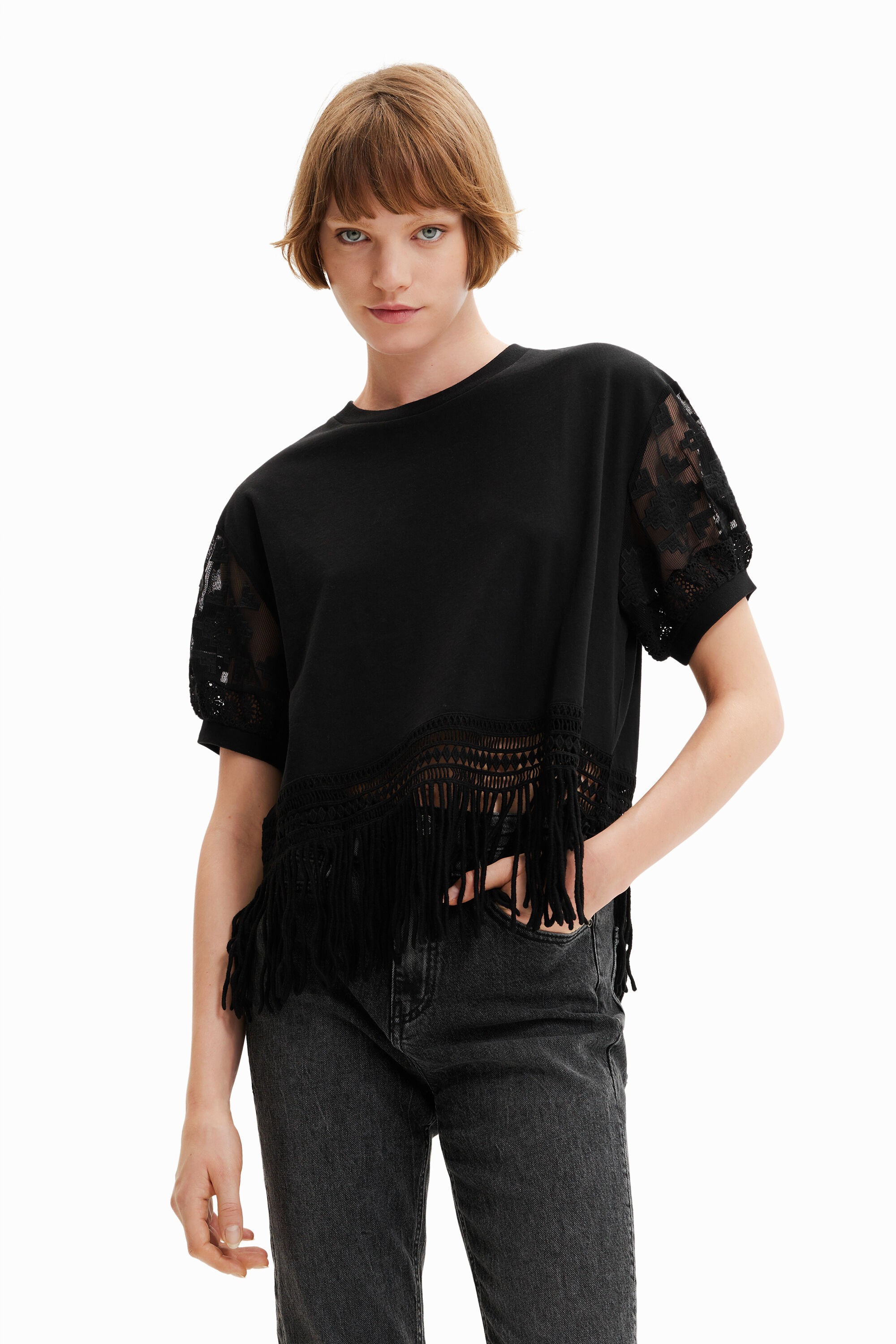 T-shirt oversize franges