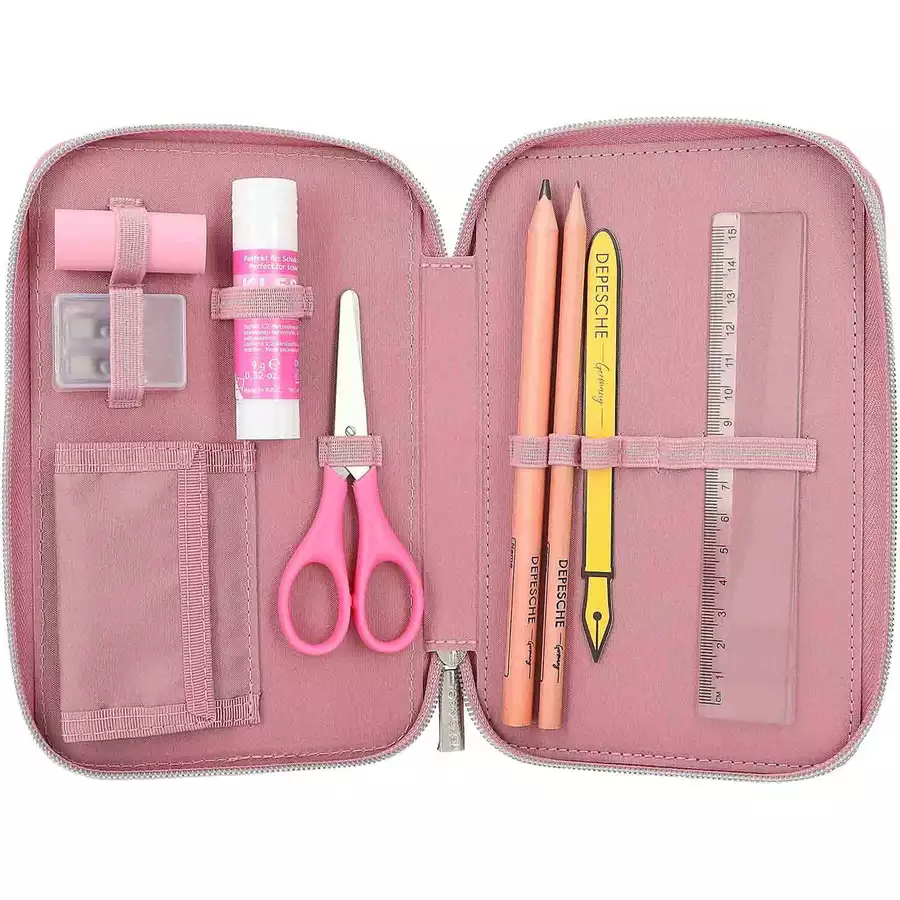 Depesche 3-Fach Federtasche GLITTER QUEEN inkl. Stifte TOPModel 20 x 13 x 7,5 cm pink