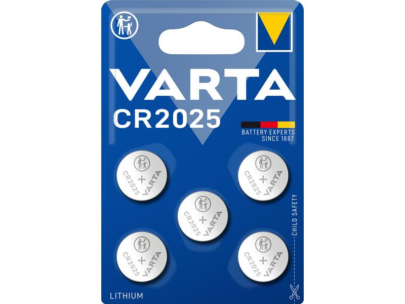 Varta Knopfzelle CR2025 , 5 Stück Primär Lithium Knopfzellen, 5 Stück
