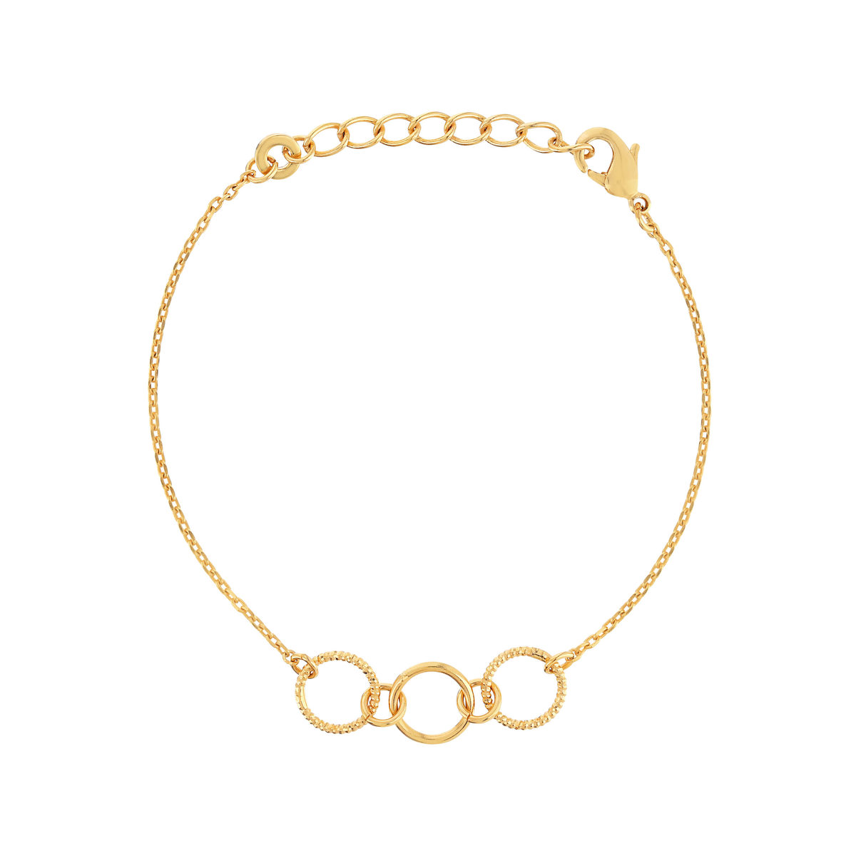 Bracelet plaqué or 3 anneaux 18 cm