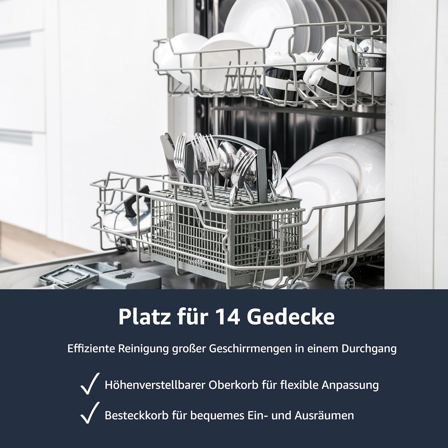homeX Geschirrspüler vollintegriert | Einbauspülmaschine | 60 cm breit | 14 Maßgedecke | 5 Programme | Aquastop - Schutz vor Wasserschäden | höhenverstellbarer Oberkorb | GSEV6014AE