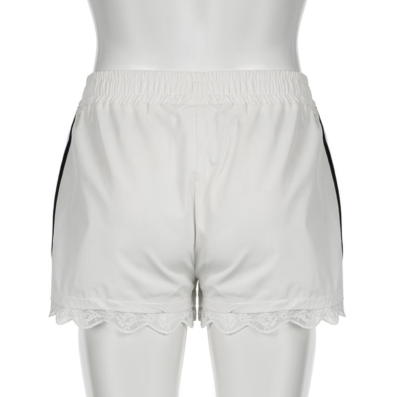 Trisica - Mid-rise sweatshort met kanten rand