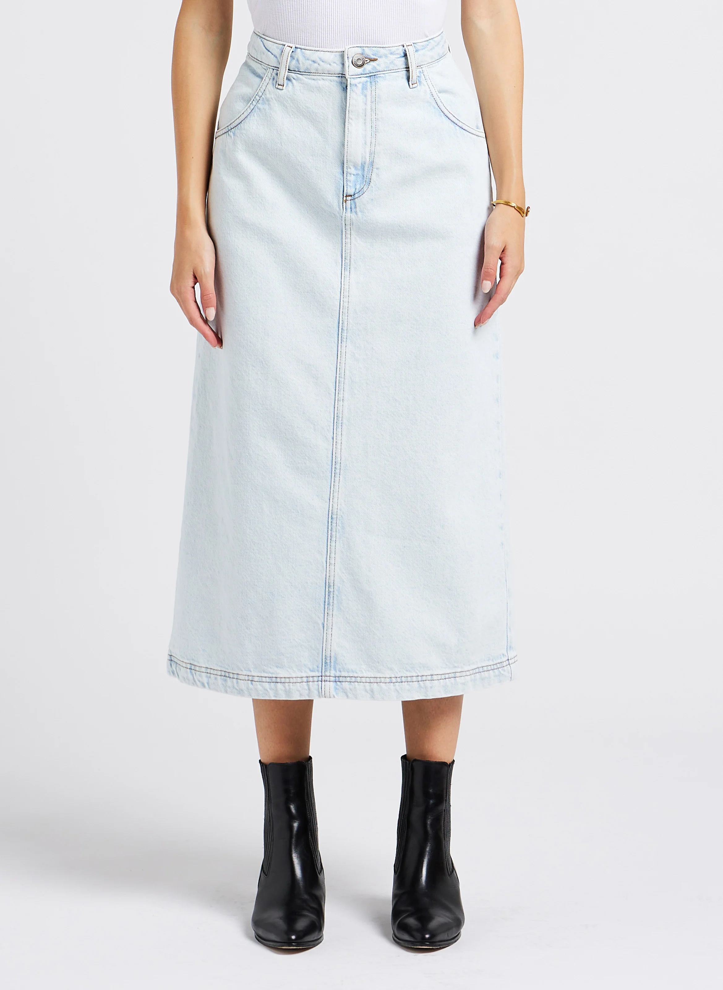 JOYBIRD - Jupe midi denim en coton | Blanc
