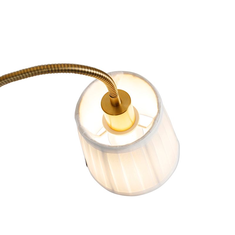 Klassieke vloerlamp brons stoffen kap wit met leeslamp - Retro