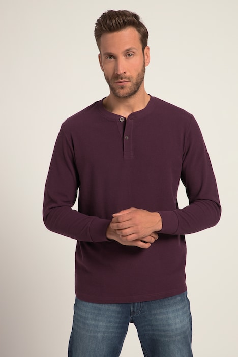 Henley, OEKO-TEX, Langarm, Waffelpiqué, Rundhals