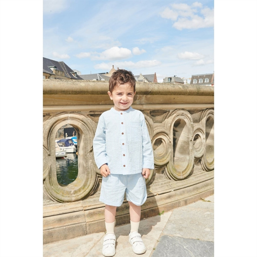 Køb COPENHAGEN COLORS Sky Blue W Cream Stripe Seersucker Sporty Shorts