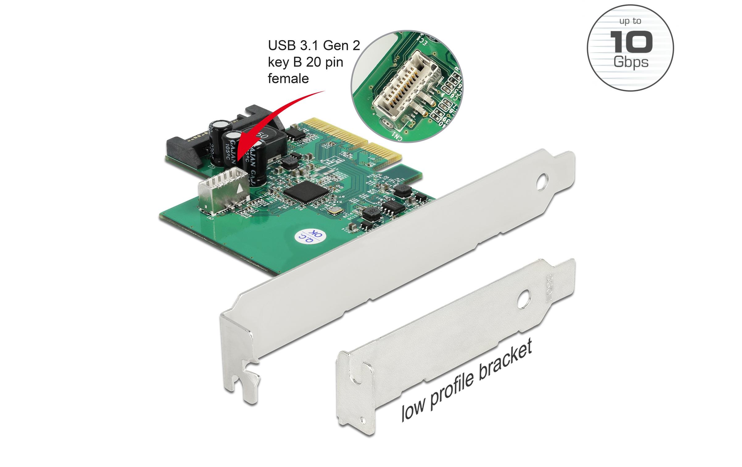 PCI-Express-Karte 1x intern USB 3.2 Gen 2 Key B 20 PinPCIe-Schnittstellenkarte mit einem internem USB-3.1-Pfostensteckern