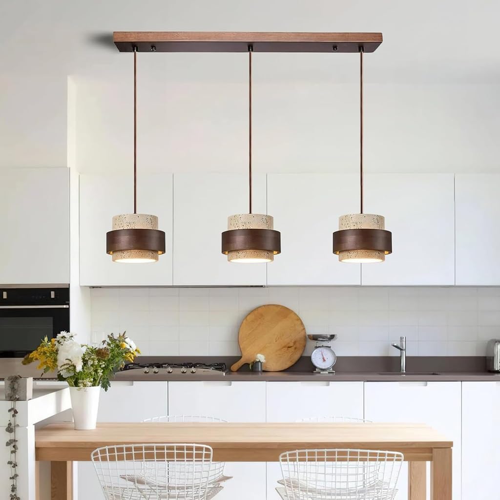 Esstisch-Hängeleuchte Japanische Wabi Sabi Pendelleuchte Retro Gelbe Stein Hängelampe Natur Travertin Vintage Pendellampe For Esszimmer Kücheninsel Schlafzimmer Wohnzimmer(3heads)