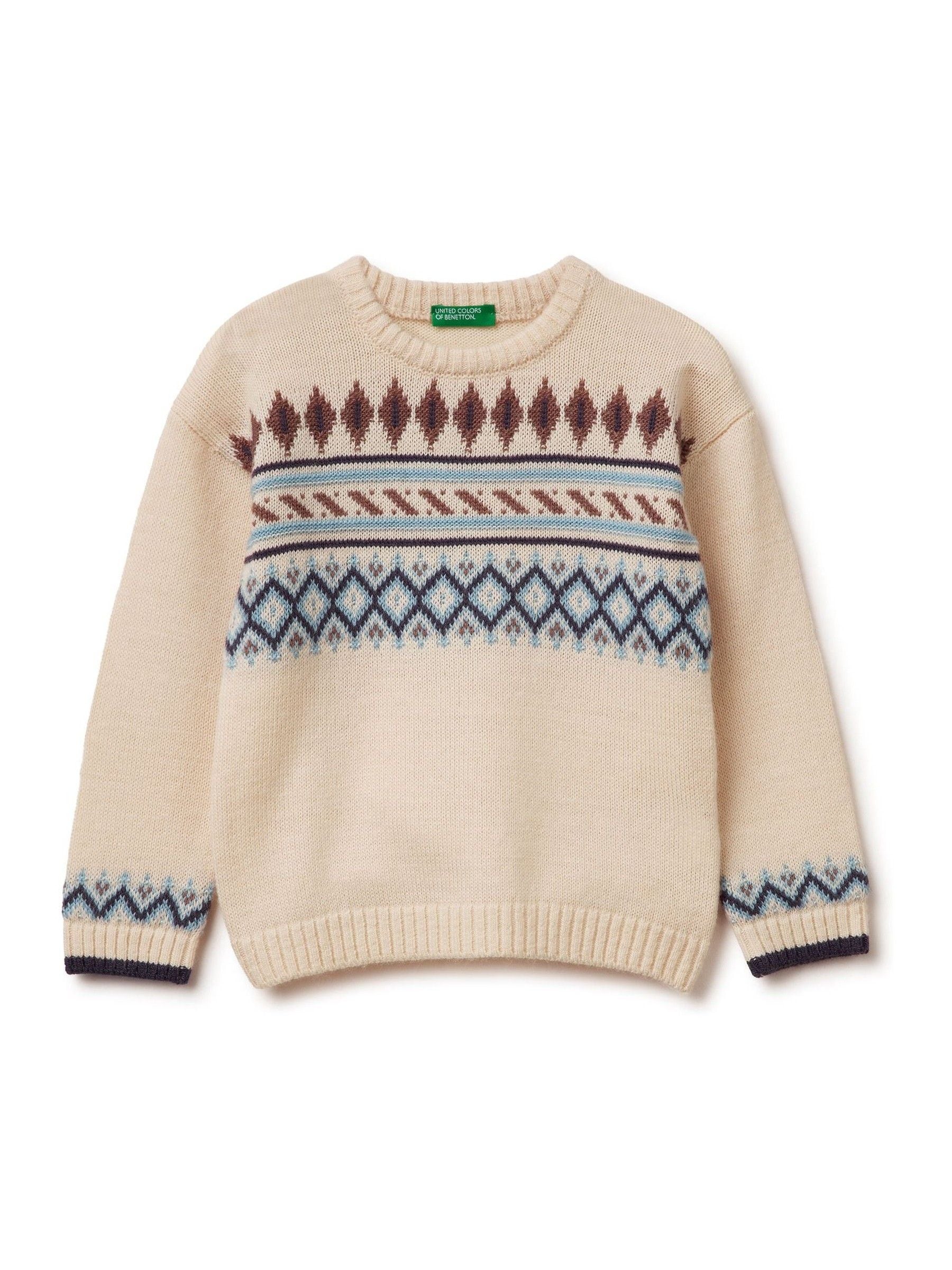 Benetton Cream Fair Isle Knitted Jumper