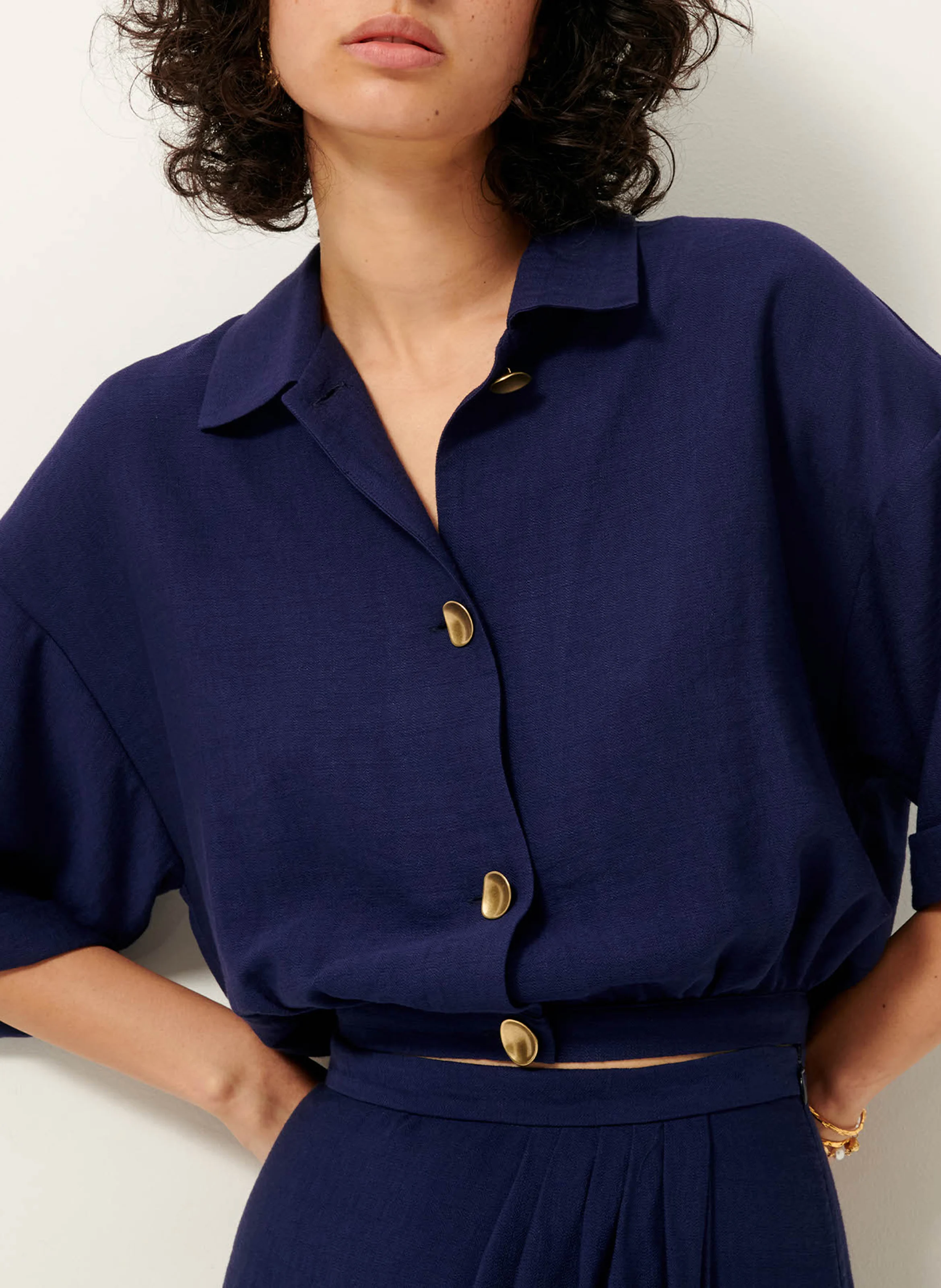 VALLINA - Chemisier col classique droit en jacquard | Bleu