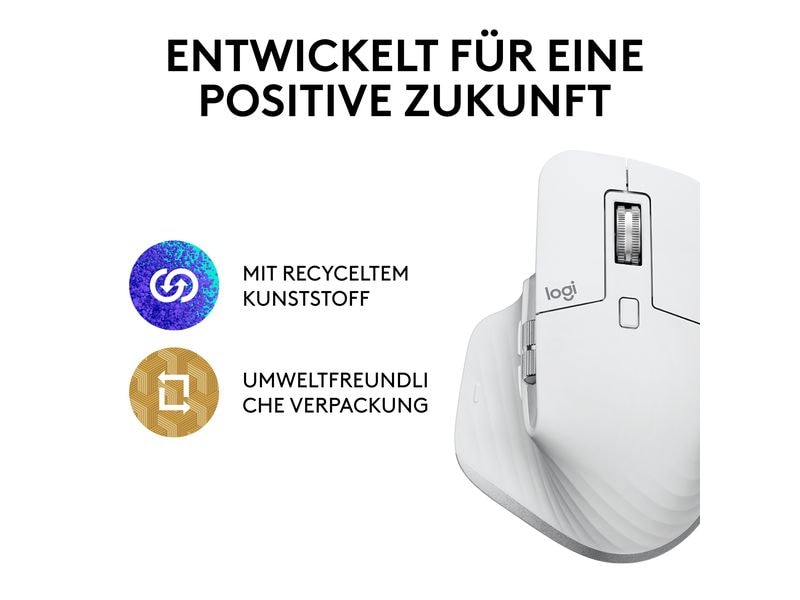 Logitech Maus MX Master 3S Pale Grey Kabellose Präzisionsmaus mit «Logitech Flow»-Technologie und leisen Klickgeräuschen