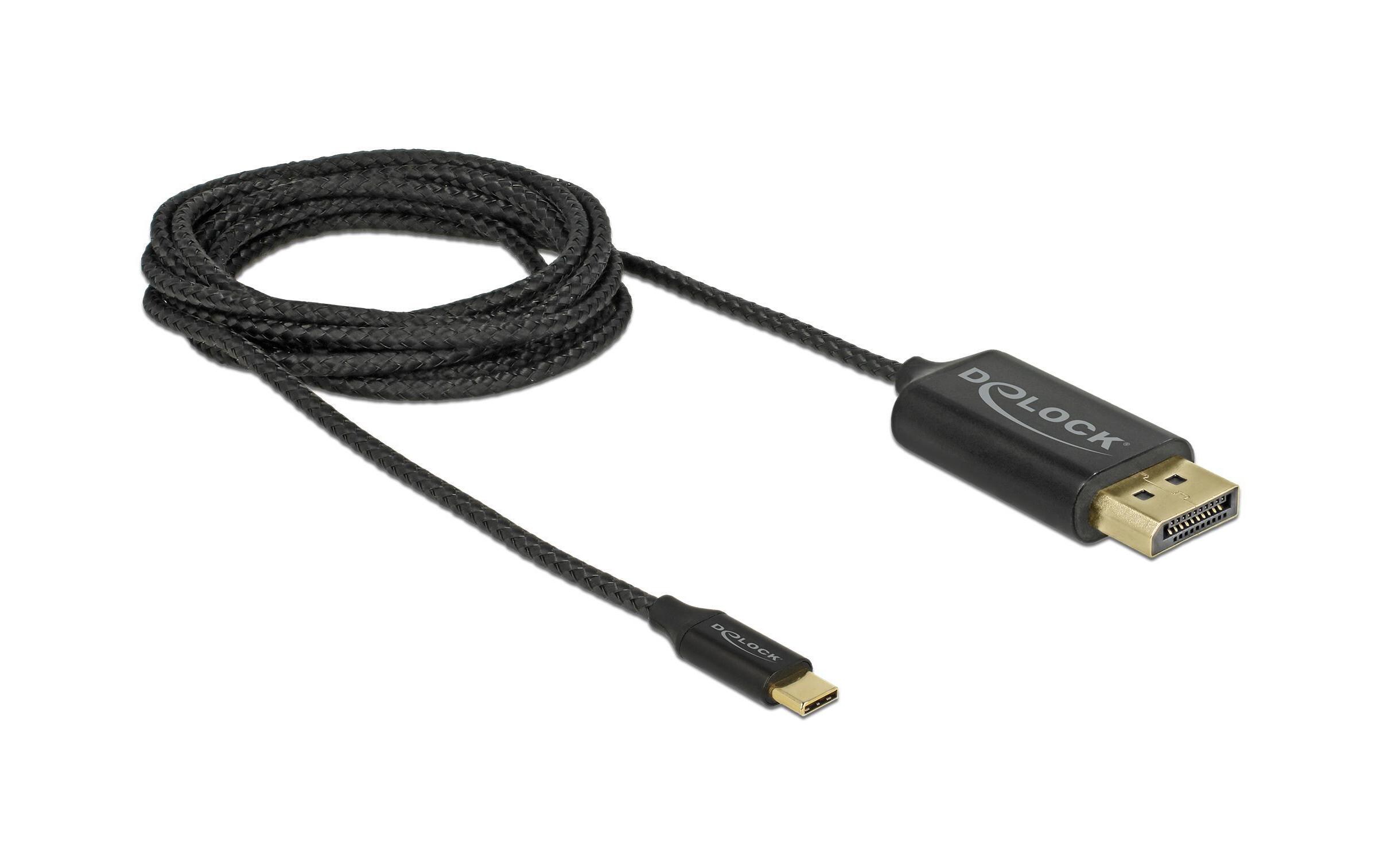 Kabel USB Type-C – DisplayPort koaxial Kabel, 2m, 4K/60HzDelock USB Kabel Type-C zu DisplayPort (DP Alt Mode) 4K 60 Hz 2 m koaxial