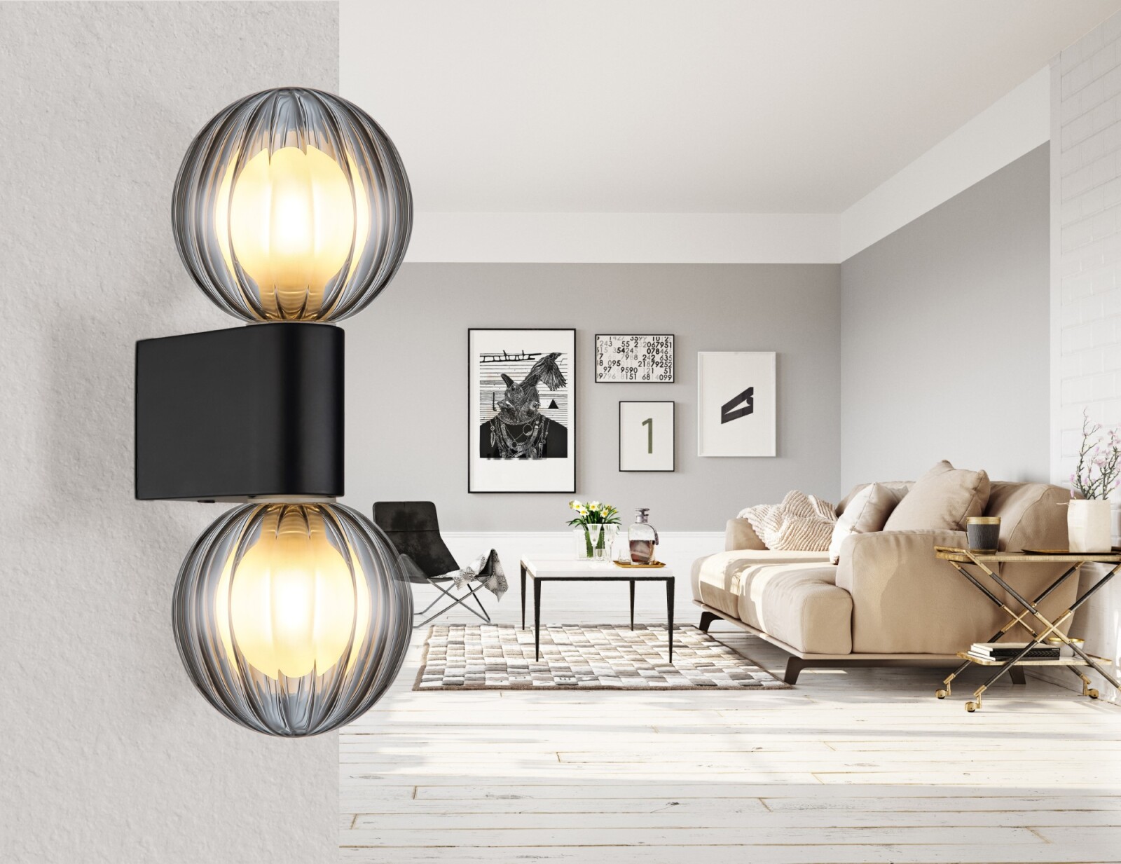 LED-Wandleuchte - schwarz matt - 2-flammig