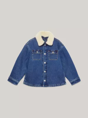 Jaqueta jeans relaxada com gola sherpa