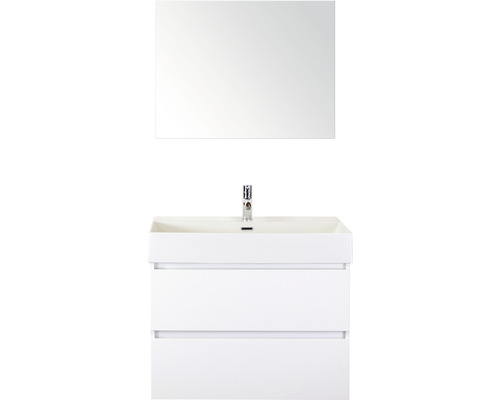 Sanox Maxx XL badkamermeubelset (B x H x D): 81 x 183 x 45,5 cm, hoogglans witte fronten, met witte keramische wastafel en keramische wastafel, spiegel, badmeubel