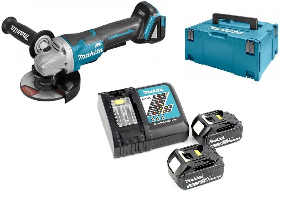 Makita DGA505RTJ 18V Li-ion accu haakse slijper set (2x 5.0Ah) in Mbox - 125mm - koolborstelloos