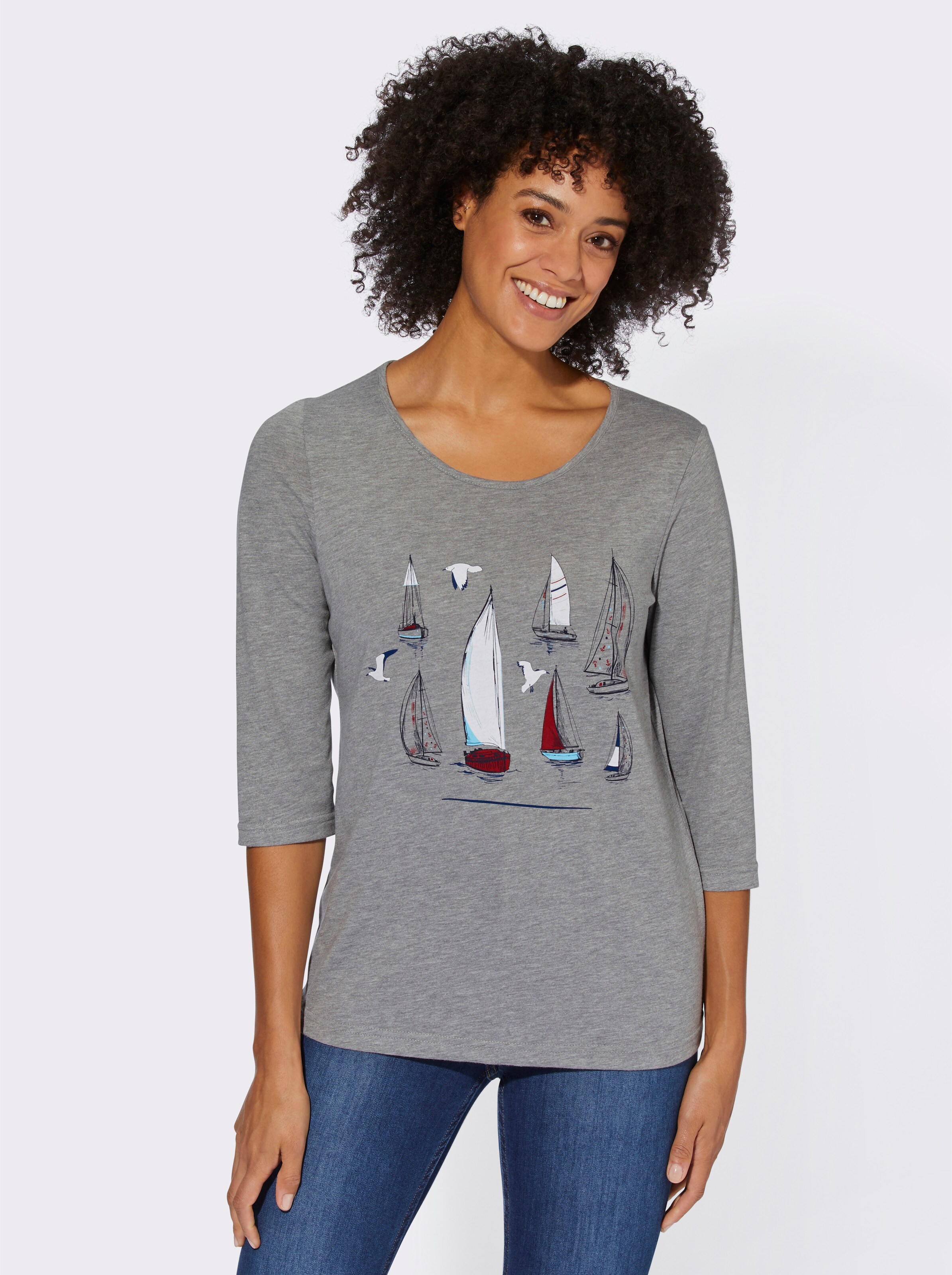 34-Arm-Shirt mit maritimem Druckmuster
