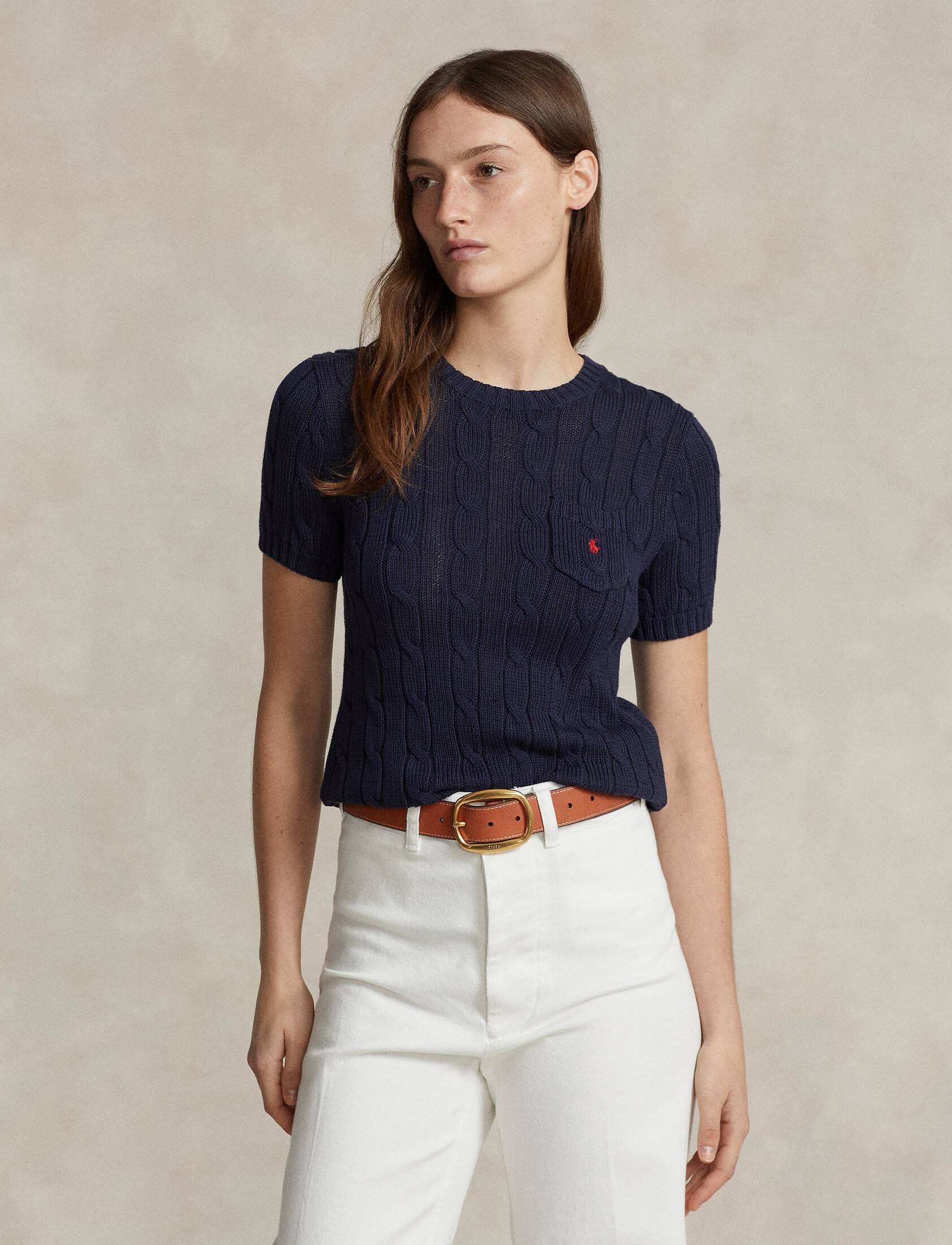 Polo Ralph Lauren| Damen Strickpullover aus Baumwolle Kurzarm