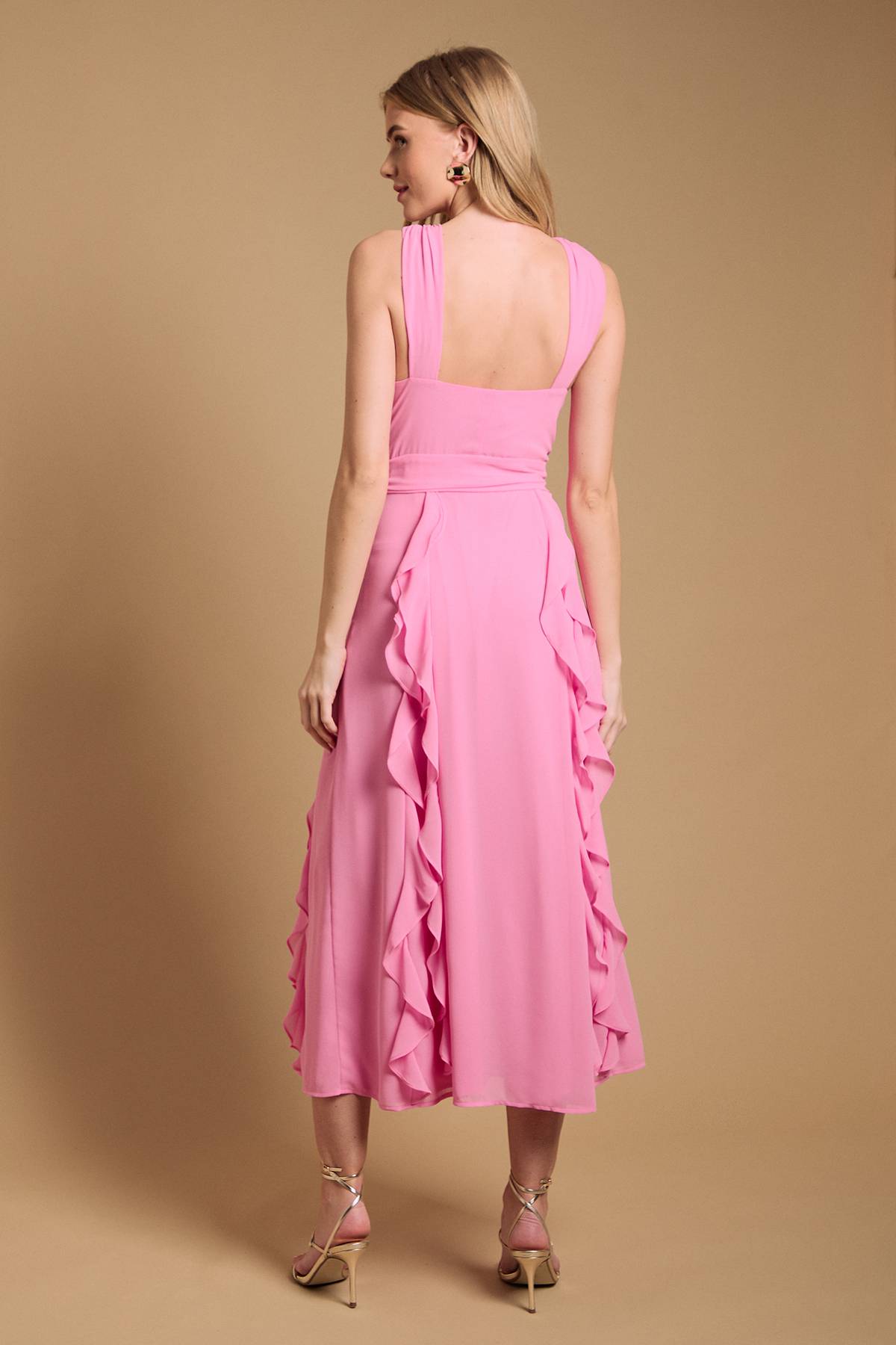 Oasis Robe Longue à Col Halter avec Volants