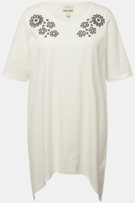 T-Shirt, Lochstickerei, Rundhals, Halbarm, Biobaumwolle