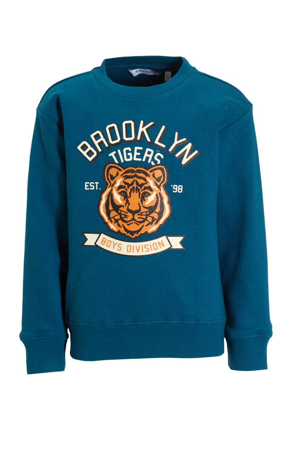 anytime sweater met printopdruk blauw