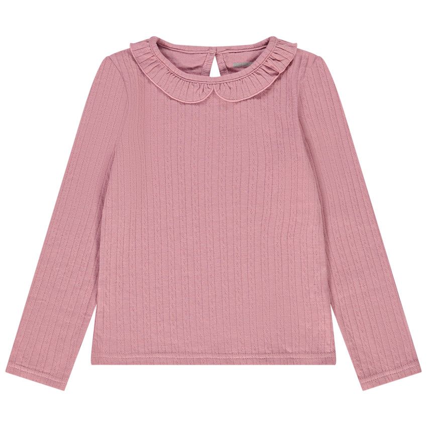 T-shirt manches longues maille pointelle côtelée pour fille - Multicolore