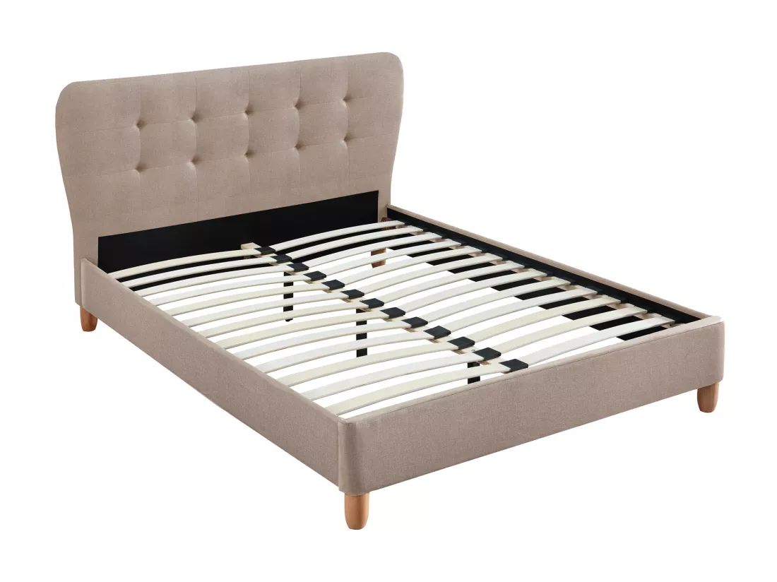 Lit 140 x 190 cm avec tête de lit capitonnée - Tissu - Beige + Matelas - ELIDE