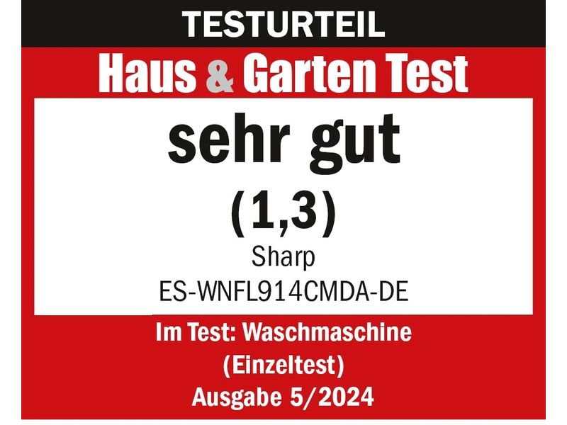Sharp Waschmaschine ES-WNFL914CMDA-DE Links Frontloader mit 9 kg Ladekapazität