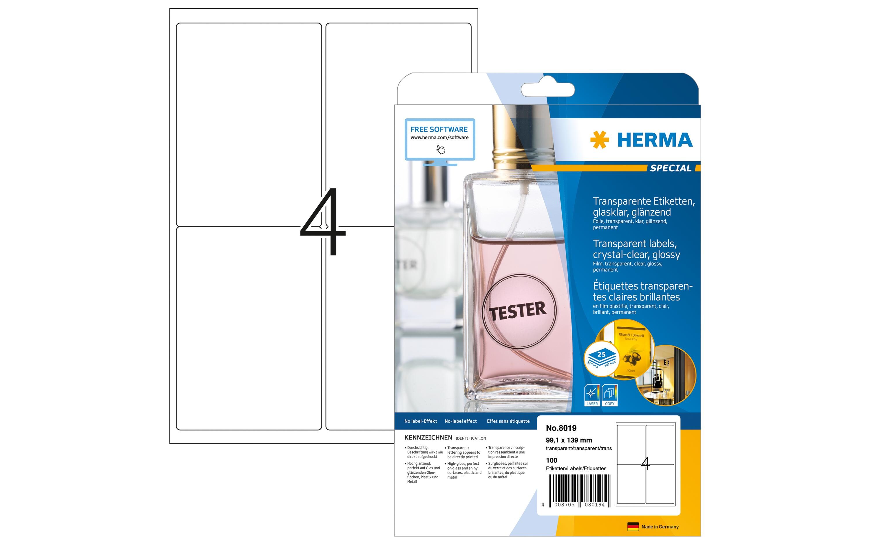 Folien-Etiketten 96 x 50.8 mm, 25 BlattTransparentes Druckeretikett