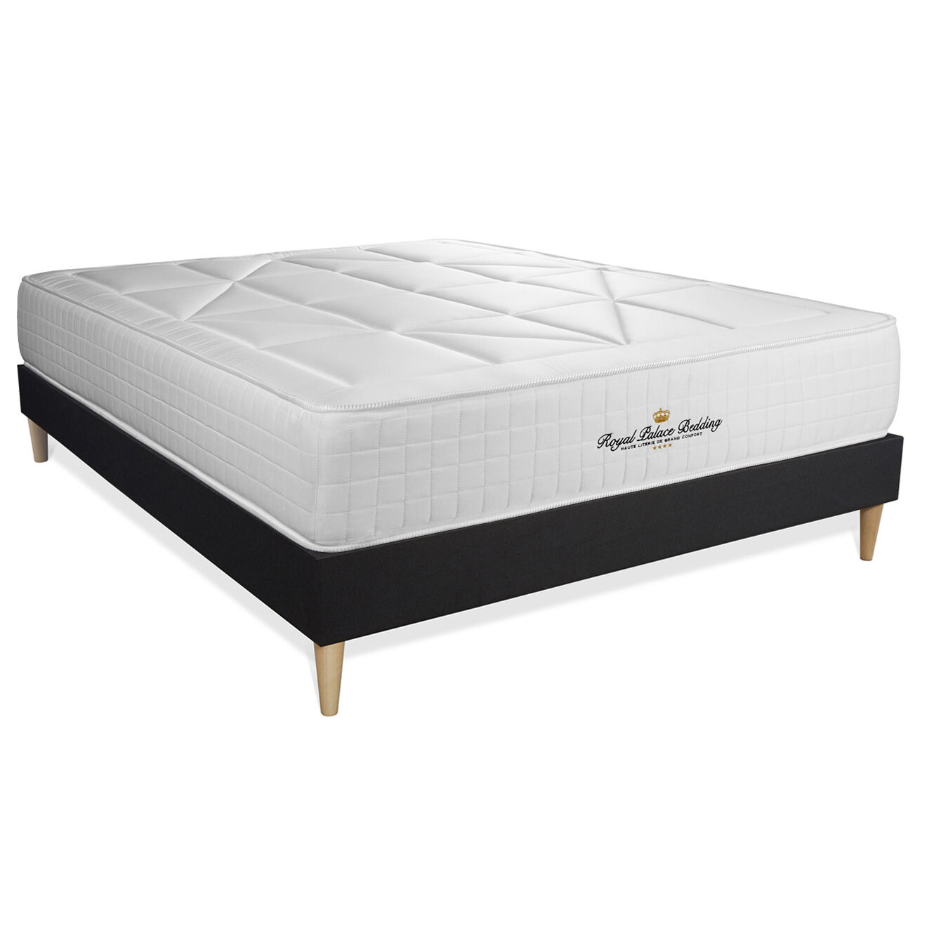 Royal Palace Bedding Ensemble matelas ressorts ensachés & mémoire de forme + sommier Windsor noir - 200x200 cm