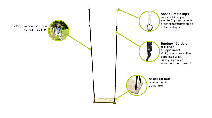 Balançoire en bois pour portiques H.195/235cm – SOULET
