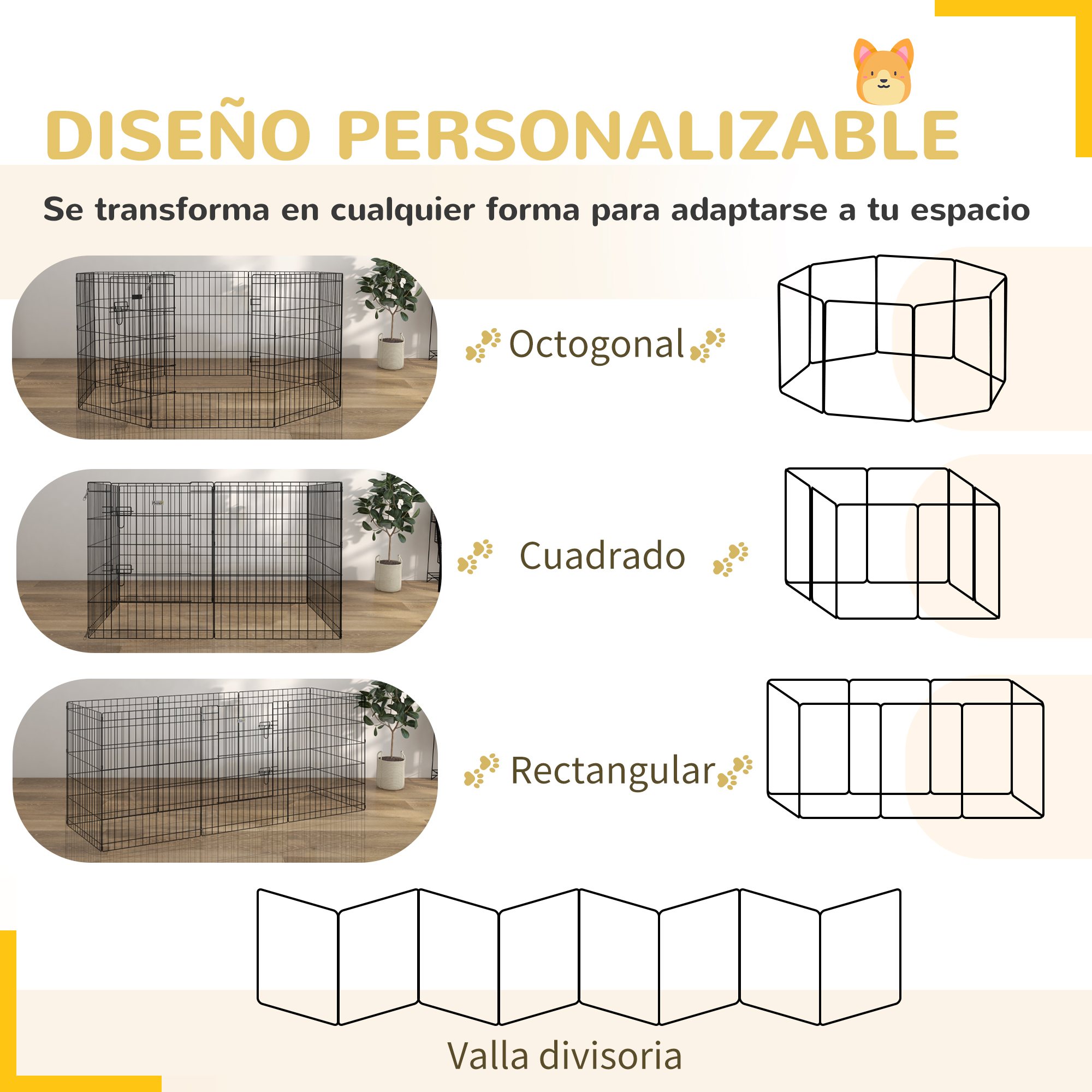 Parque para cães PawHut, gaiola dobrável de metal com 8 painéis, porta e trava dupla para jardim, pátio e área externa, preta.