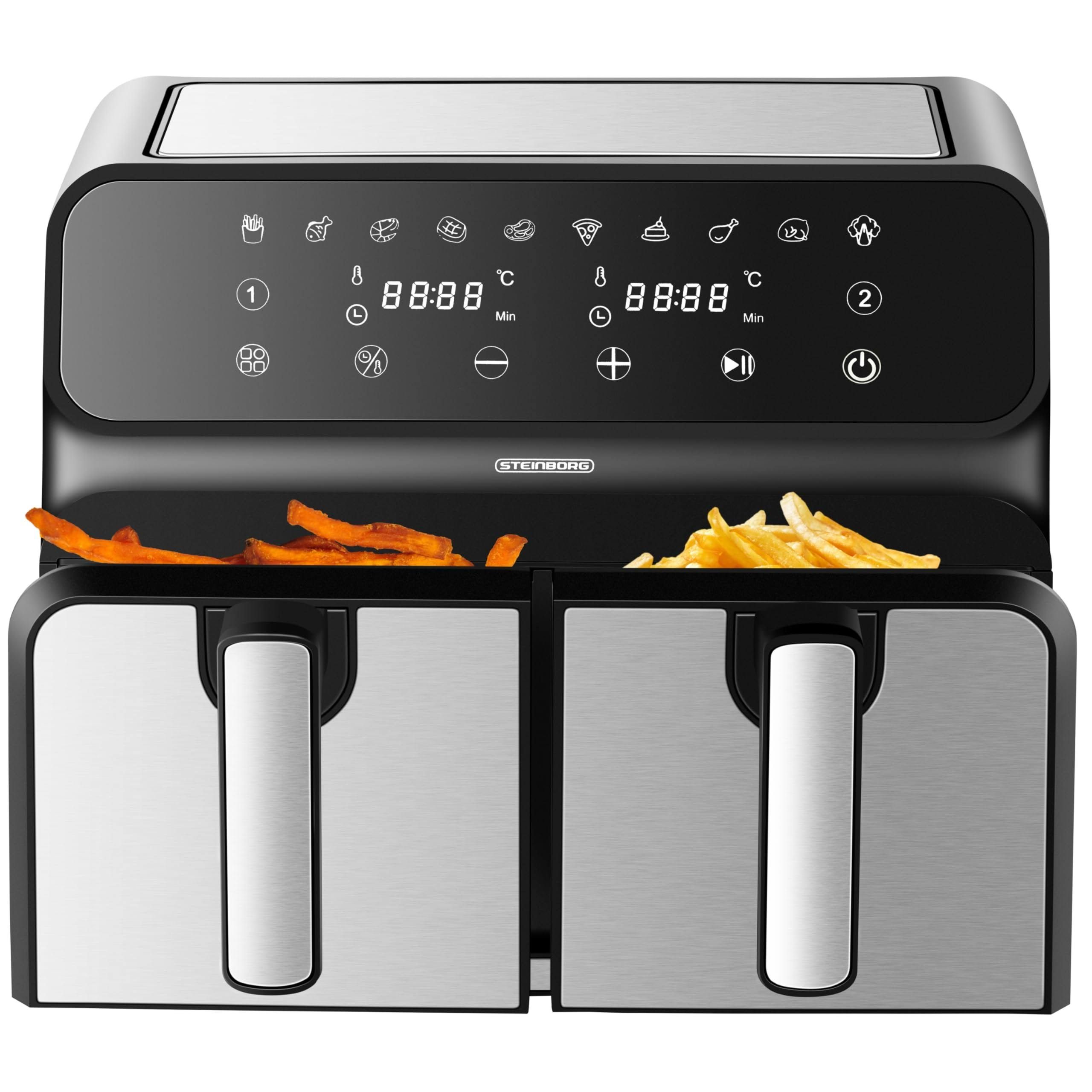 Heißluftfritteuse 2 Kammern Heissluftfritteuse 4 in 1 Mini Backofen