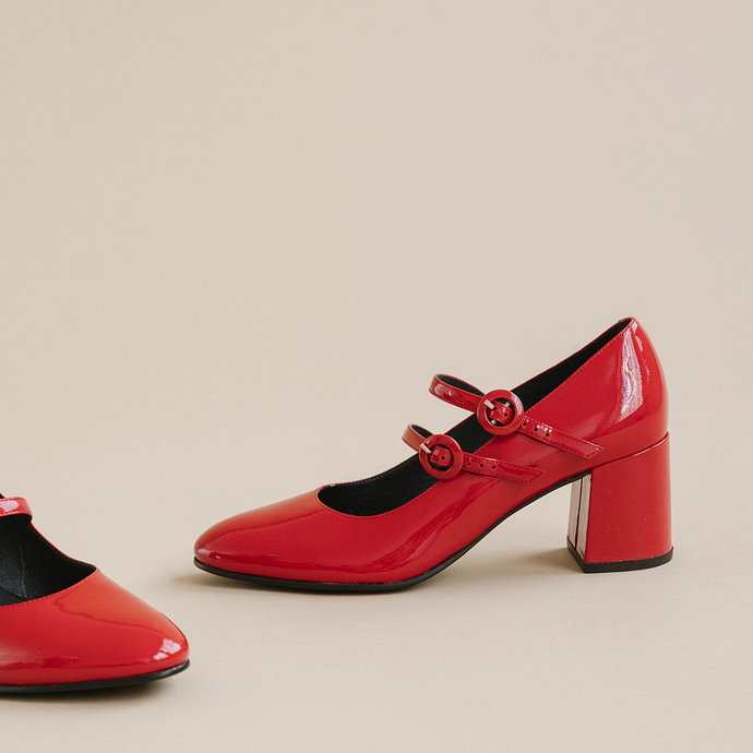 Babies à talons  en vernis rouge
