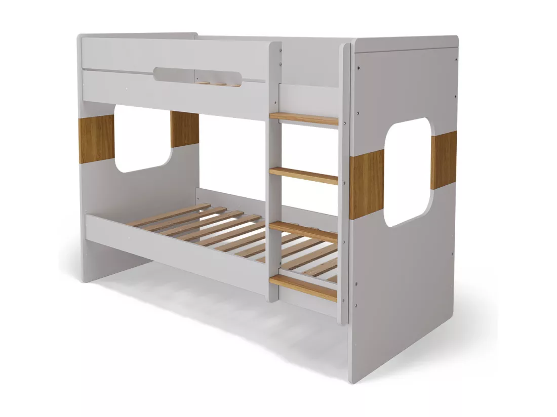 Pack lit superposé gigogne avec 2 matelas 90x190 cm panneaux de fibres blanc LEJI