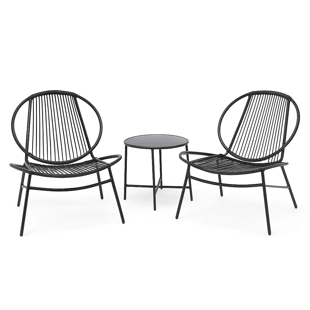 Ensemble de mobilier de jardin avec 2 fauteuils et table en métal noir