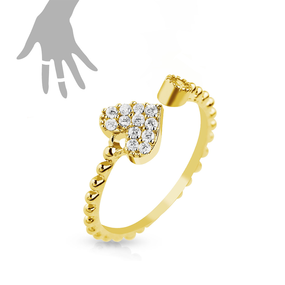 (Ø18mm) Verstellbarer Fingerring mit Herz - Gold