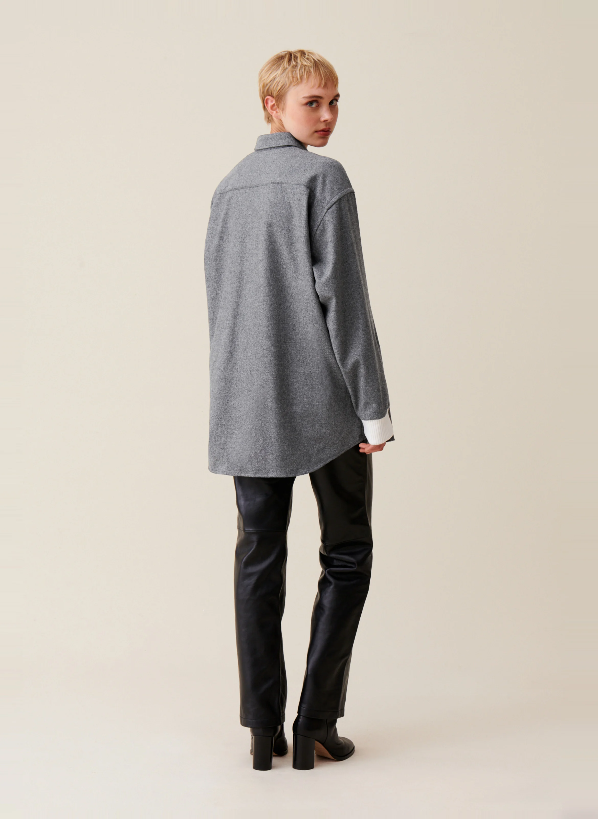 Surchemise oversize en laine mélangée | Gris