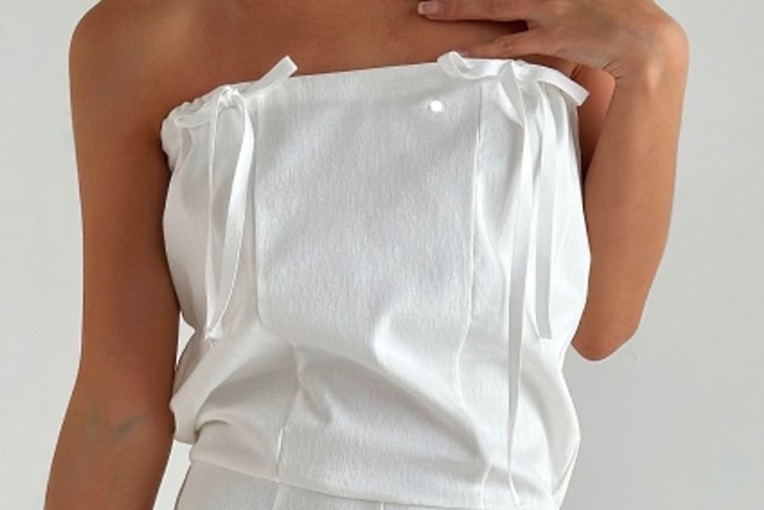 SeoulPop - Two-Way Plain Bow Tube Romper