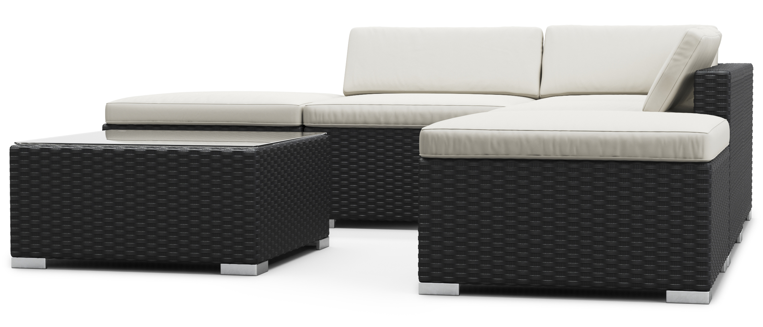 Rattanlounge TEXAS schwarz/weiss