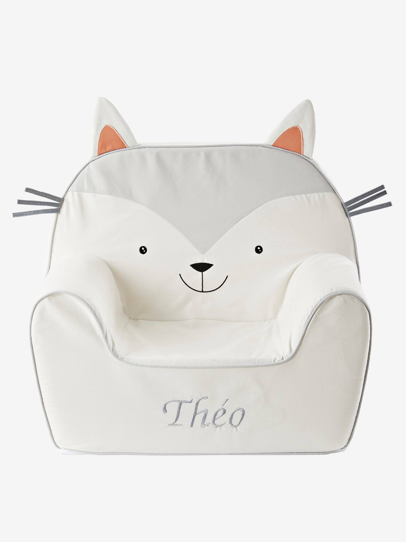 Poltrona de espuma personalizável, lisa, cinza claro, com estampa de gato.