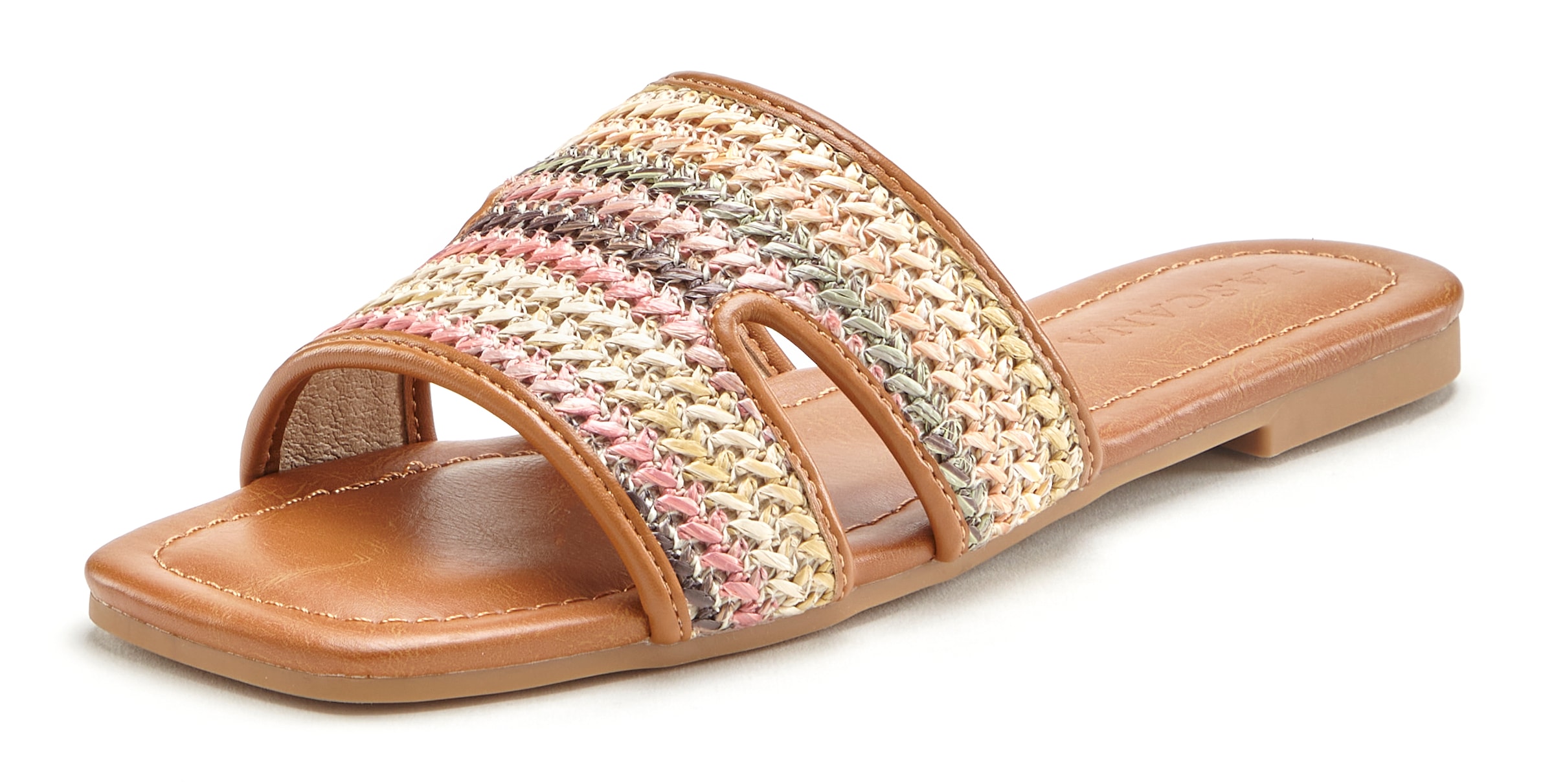 LASCANA Pantolette  Mule, Sandale, offener Schuh in mehrfarbiger Bast-Optik VEGAN