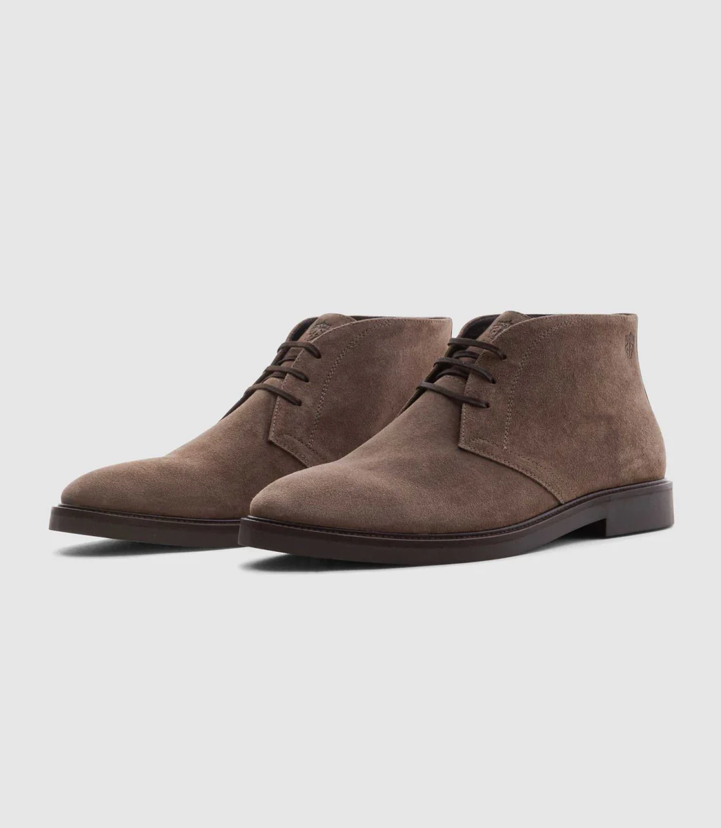 Bottines en cuir suède taupe 