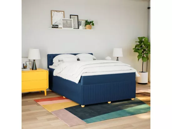 Sommier à lattes de lit avec matelas Bleu 160x200 cm Tissu